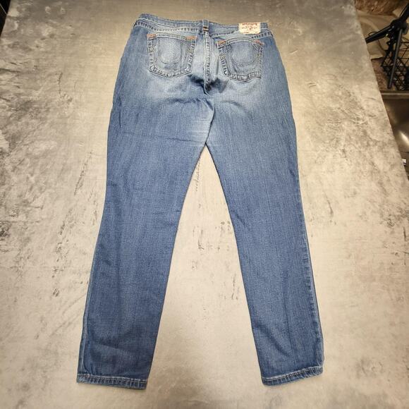 True Religion Jeans Womens 34 Blue Stretch Denim Light Wash Whiskered Zip Fly - Picture 10 of 11